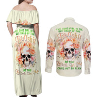 Rose Skull Couples Matching Off Shoulder Maxi Dress and Long Sleeve Button Shirt The Good Girl In Me Got Tired Of The Bullshit - Wonder Print Shop