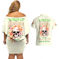 Rose Skull Couples Matching Off Shoulder Short Dress and Hawaiian Shirt The Good Girl In Me Got Tired Of The Bullshit - Wonder Print Shop