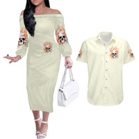 Rose Skull Couples Matching Off The Shoulder Long Sleeve Dress and Hawaiian Shirt The Good Girl In Me Got Tired Of The Bullshit - Wonder Print Shop
