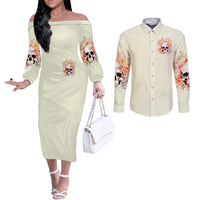 Rose Skull Couples Matching Off The Shoulder Long Sleeve Dress and Long Sleeve Button Shirt The Good Girl In Me Got Tired Of The Bullshit