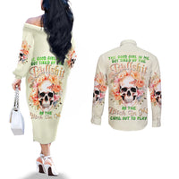 Rose Skull Couples Matching Off The Shoulder Long Sleeve Dress and Long Sleeve Button Shirt The Good Girl In Me Got Tired Of The Bullshit