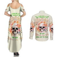 Rose Skull Couples Matching Summer Maxi Dress and Long Sleeve Button Shirt The Good Girl In Me Got Tired Of The Bullshit - Wonder Print Shop
