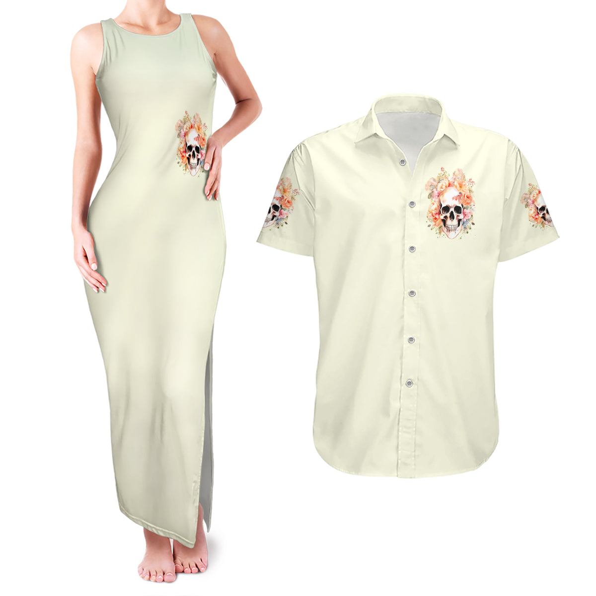Rose Skull Couples Matching Tank Maxi Dress and Hawaiian Shirt The Good Girl In Me Got Tired Of The Bullshit - Wonder Print Shop