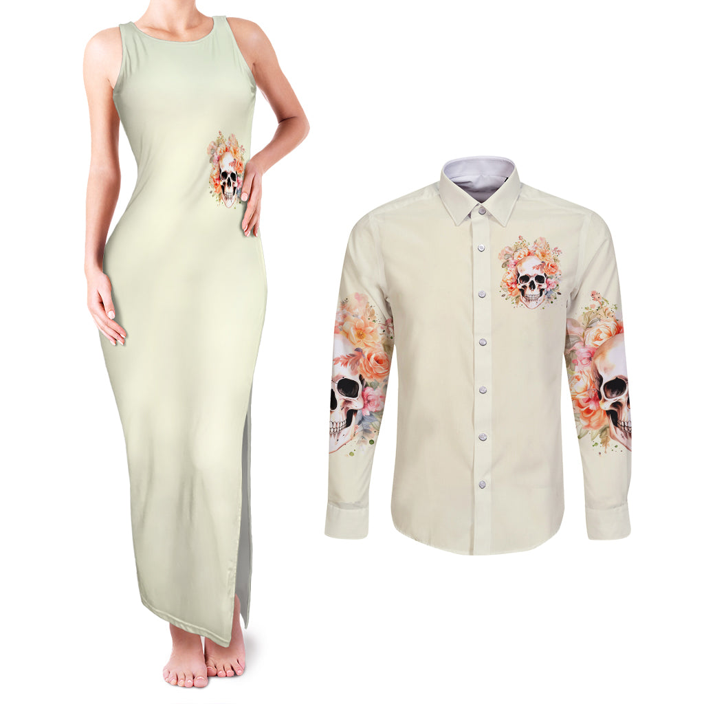 Rose Skull Couples Matching Tank Maxi Dress and Long Sleeve Button Shirt The Good Girl In Me Got Tired Of The Bullshit - Wonder Print Shop