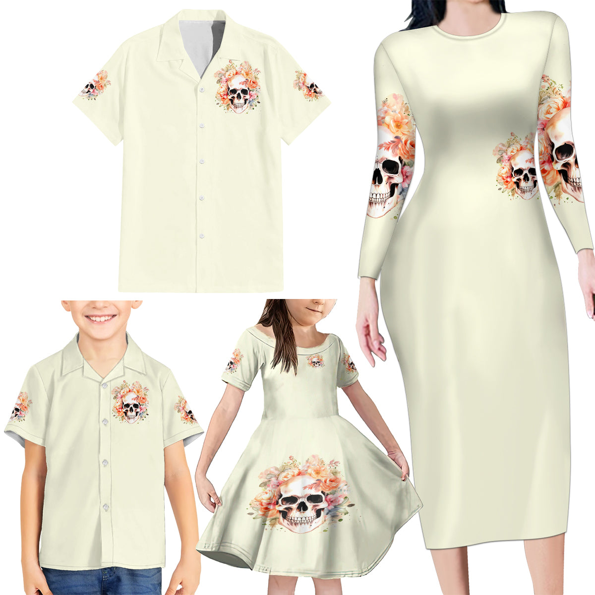 Rose Skull Family Matching Long Sleeve Bodycon Dress and Hawaiian Shirt The Good Girl In Me Got Tired Of The Bullshit - Wonder Print Shop