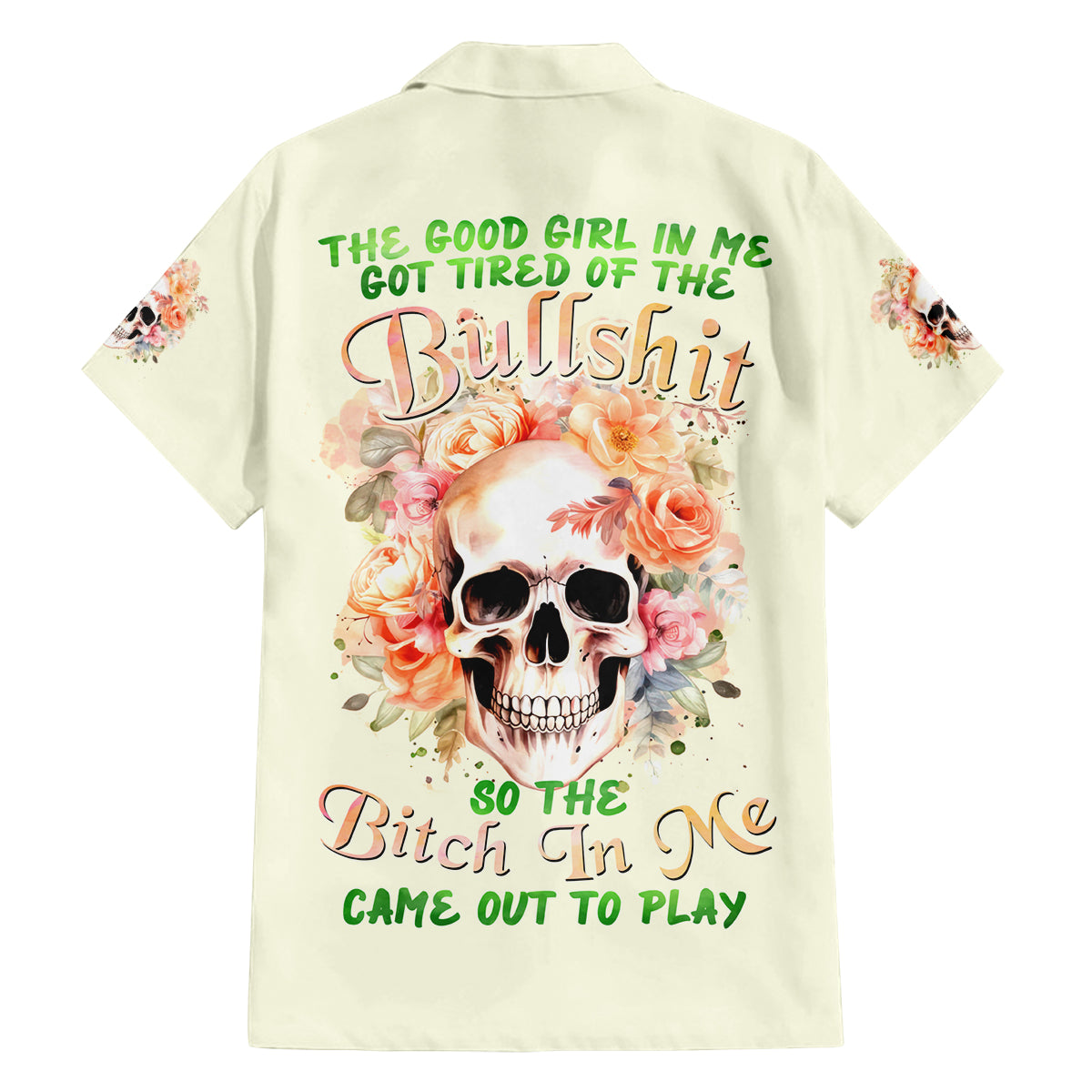 Rose Skull Family Matching Long Sleeve Bodycon Dress and Hawaiian Shirt The Good Girl In Me Got Tired Of The Bullshit - Wonder Print Shop