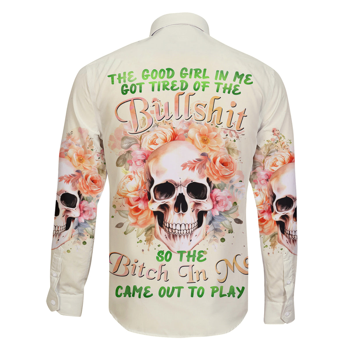 Rose Skull Family Matching Long Sleeve Bodycon Dress and Hawaiian Shirt The Good Girl In Me Got Tired Of The Bullshit - Wonder Print Shop