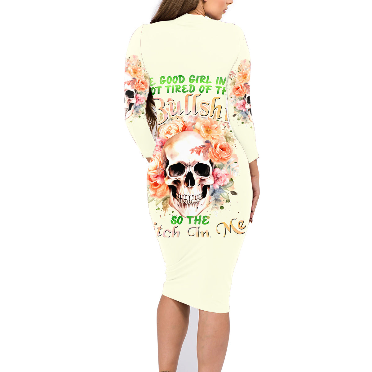 Rose Skull Family Matching Long Sleeve Bodycon Dress and Hawaiian Shirt The Good Girl In Me Got Tired Of The Bullshit - Wonder Print Shop