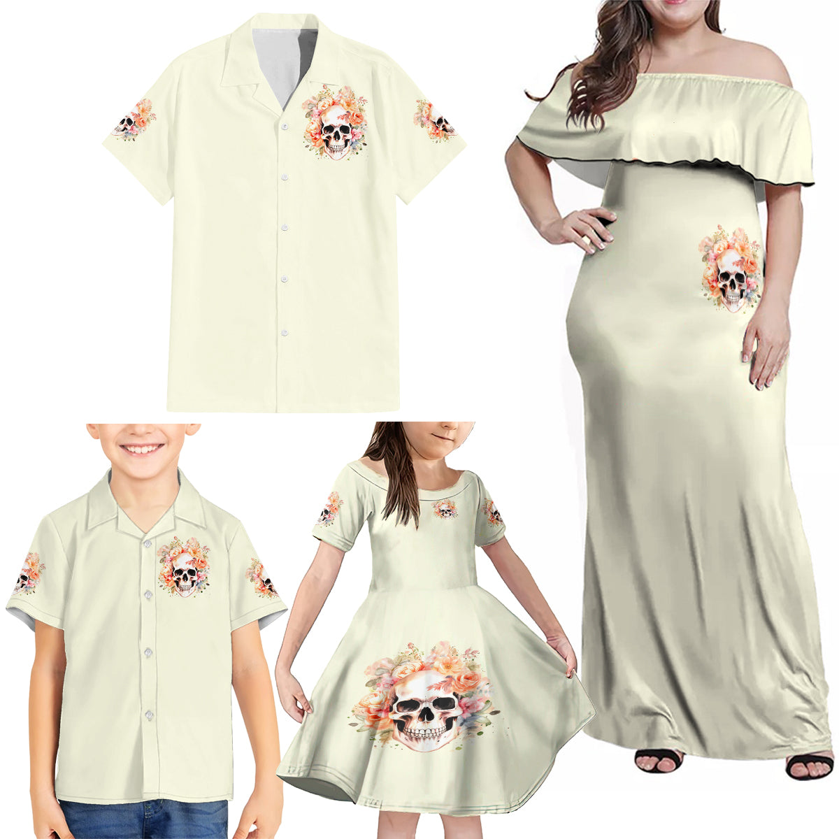 Rose Skull Family Matching Off Shoulder Maxi Dress and Hawaiian Shirt The Good Girl In Me Got Tired Of The Bullshit - Wonder Print Shop