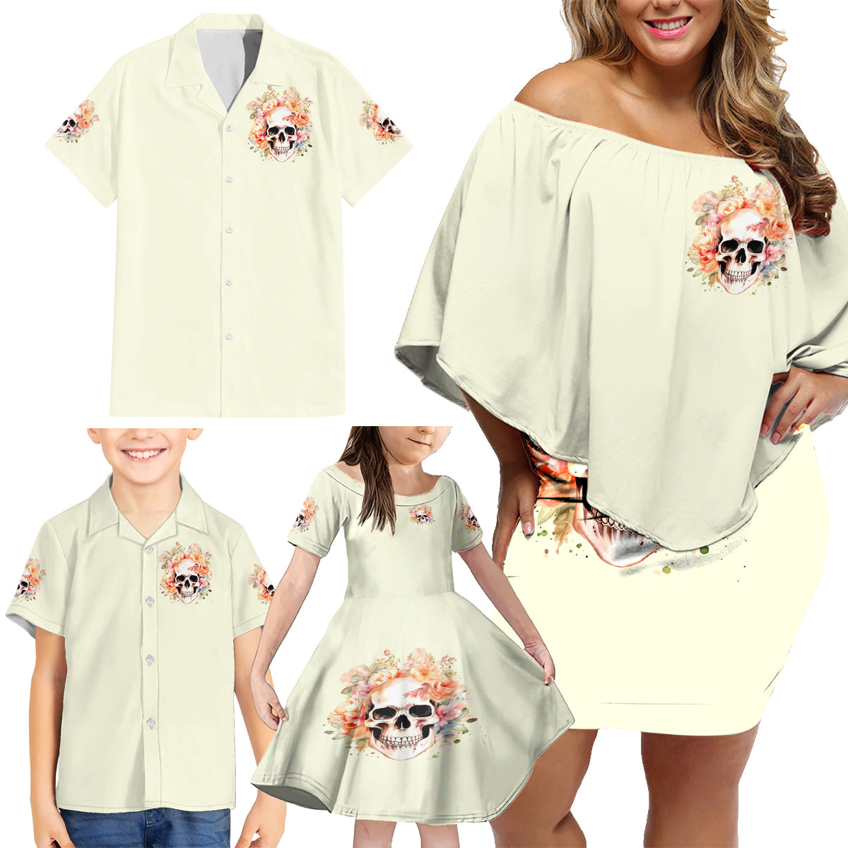 Rose Skull Family Matching Off Shoulder Short Dress and Hawaiian Shirt The Good Girl In Me Got Tired Of The Bullshit - Wonder Print Shop