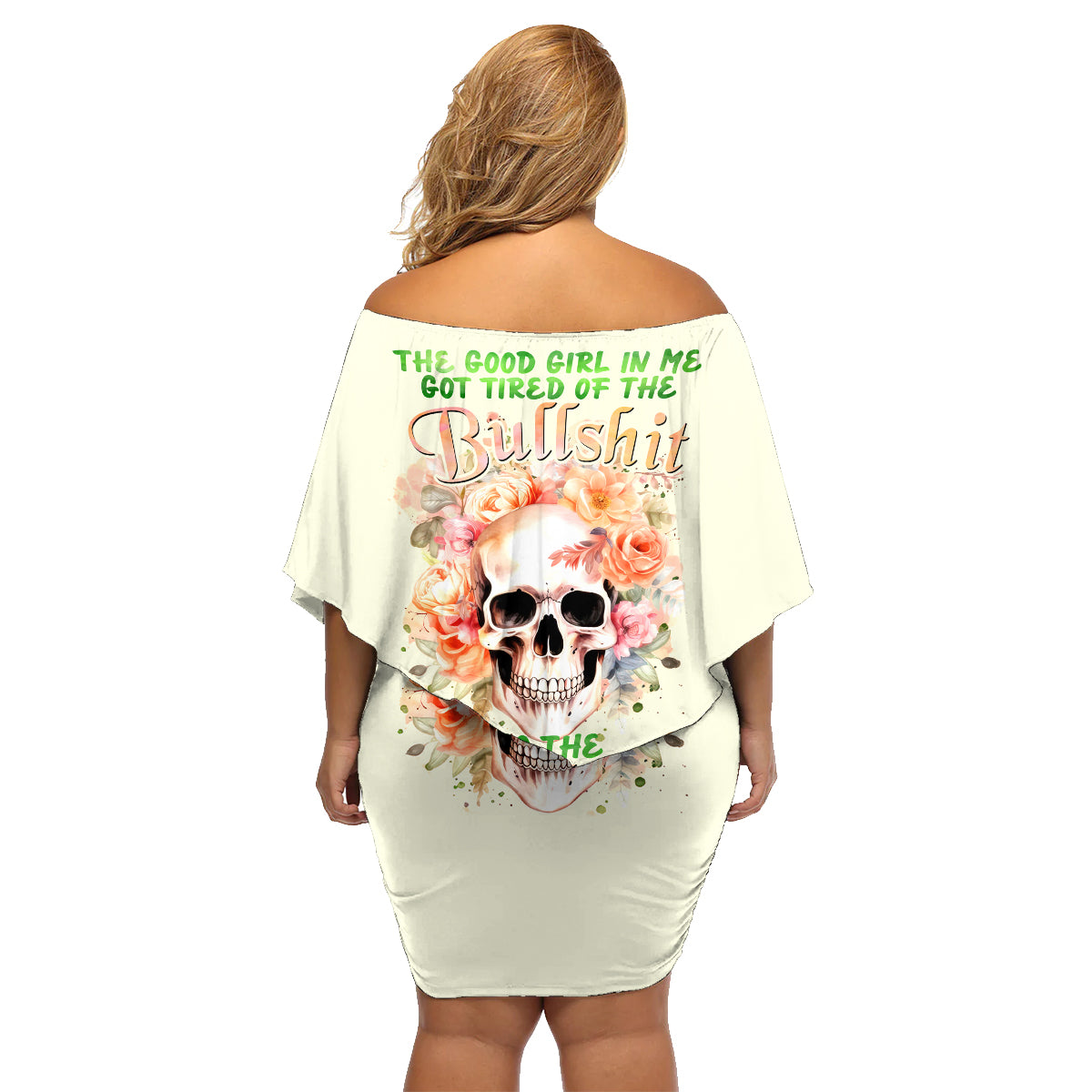 Rose Skull Family Matching Off Shoulder Short Dress and Hawaiian Shirt The Good Girl In Me Got Tired Of The Bullshit - Wonder Print Shop