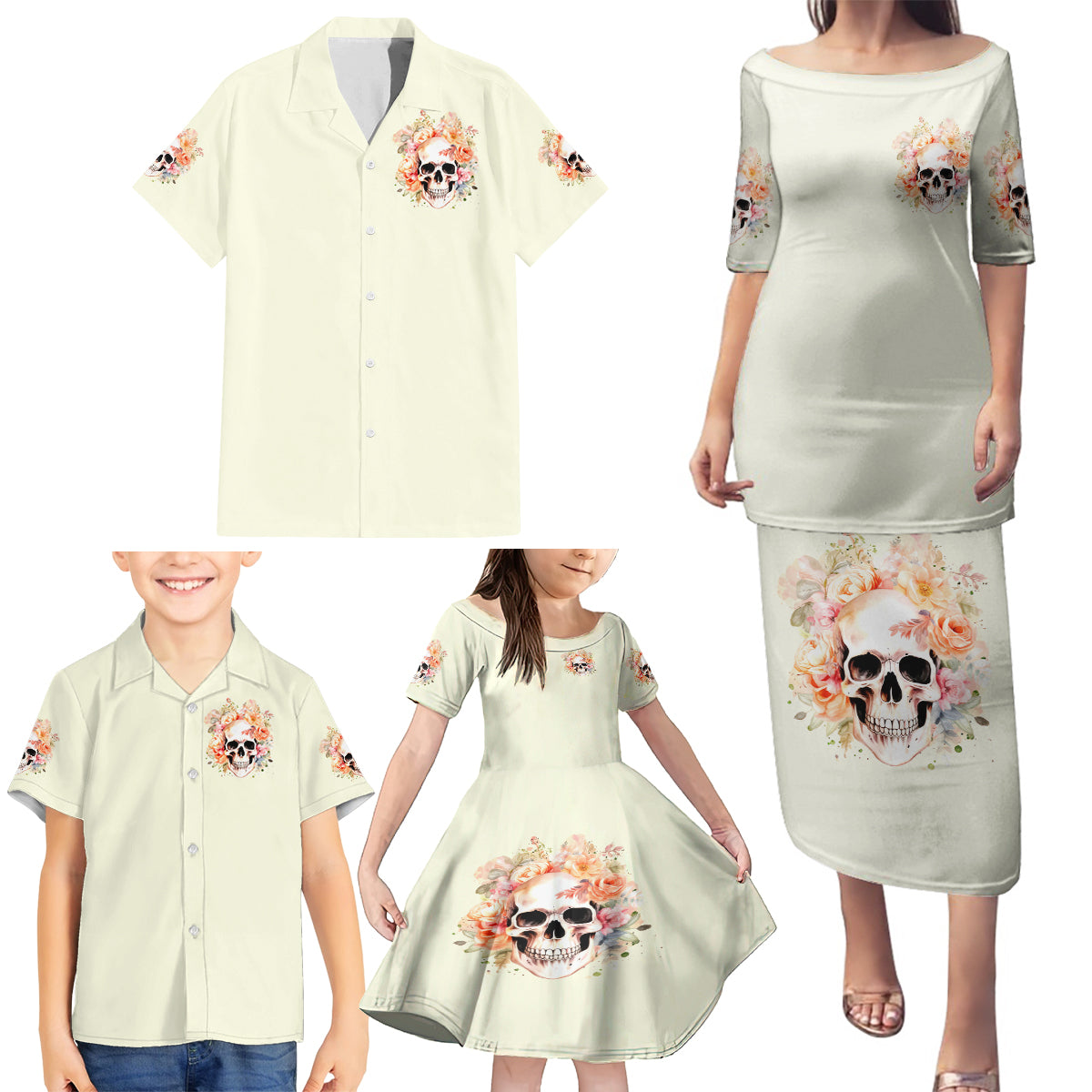 Rose Skull Family Matching Puletasi and Hawaiian Shirt The Good Girl In Me Got Tired Of The Bullshit - Wonder Print Shop