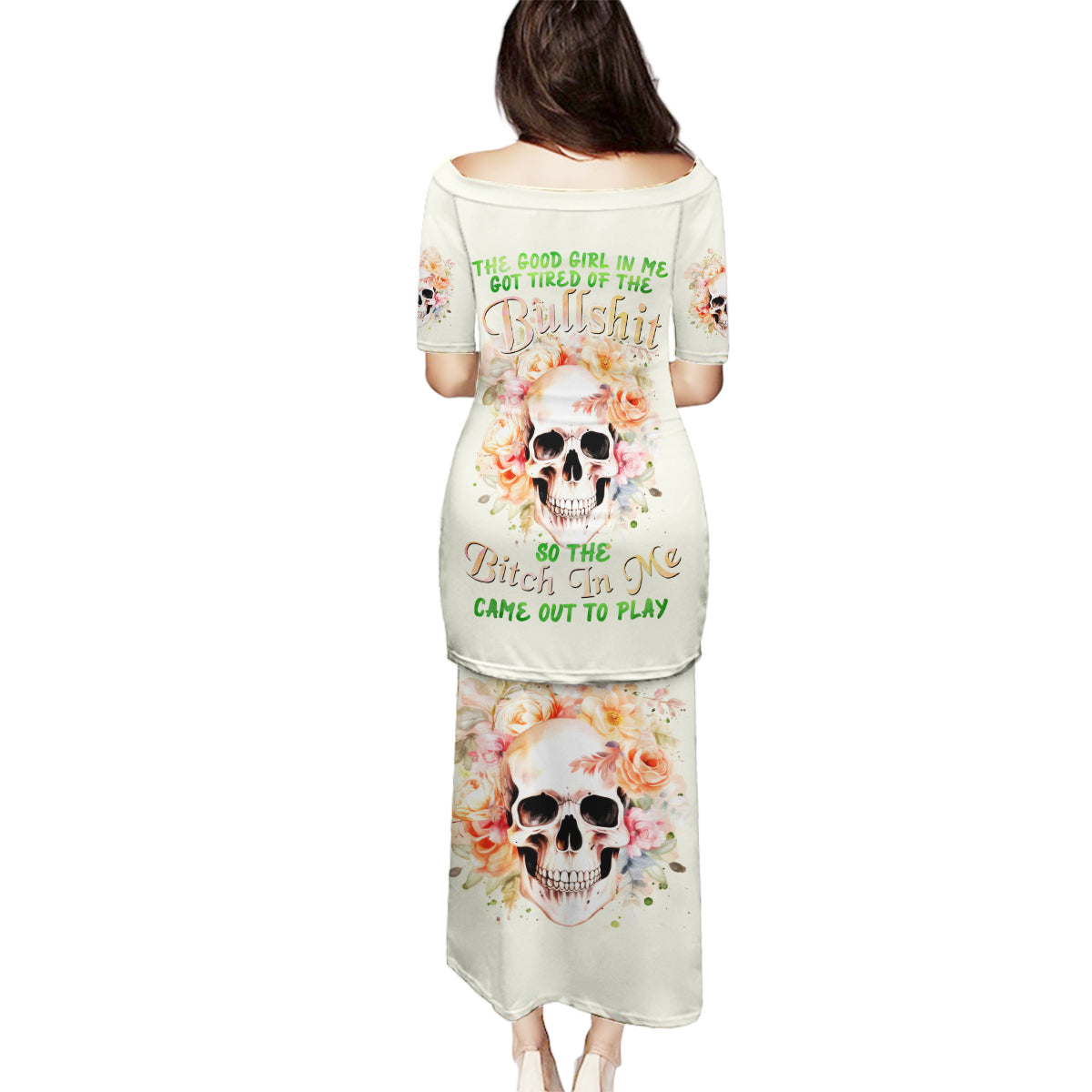 Rose Skull Family Matching Puletasi and Hawaiian Shirt The Good Girl In Me Got Tired Of The Bullshit - Wonder Print Shop