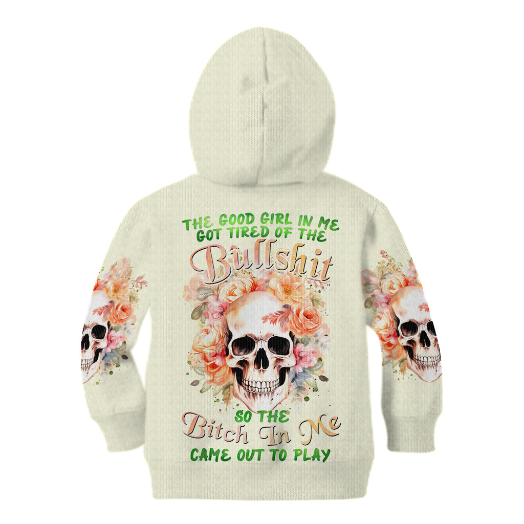 Rose Skull Kid Hoodie The Good Girl In Me Got Tired Of The Bullshit - Wonder Print Shop