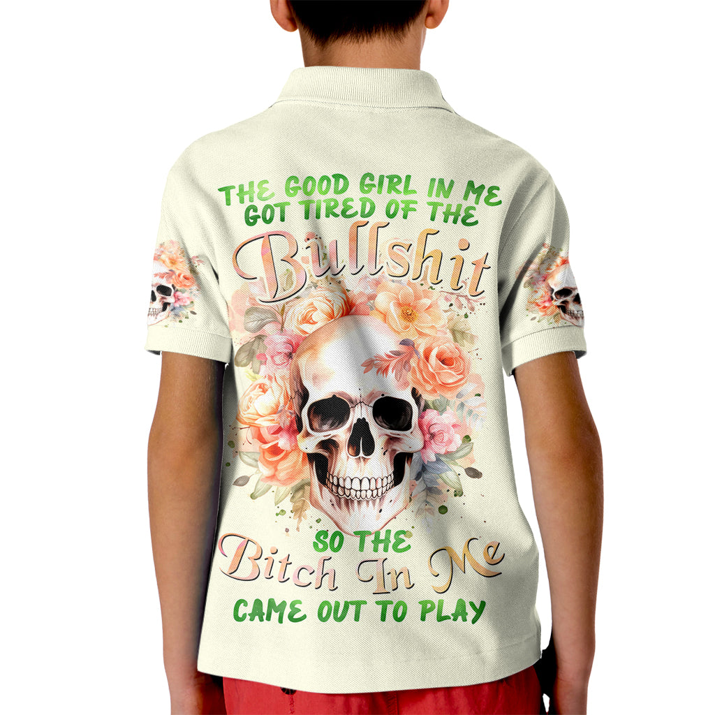 Rose Skull Kid Polo Shirt The Good Girl In Me Got Tired Of The Bullshit - Wonder Print Shop