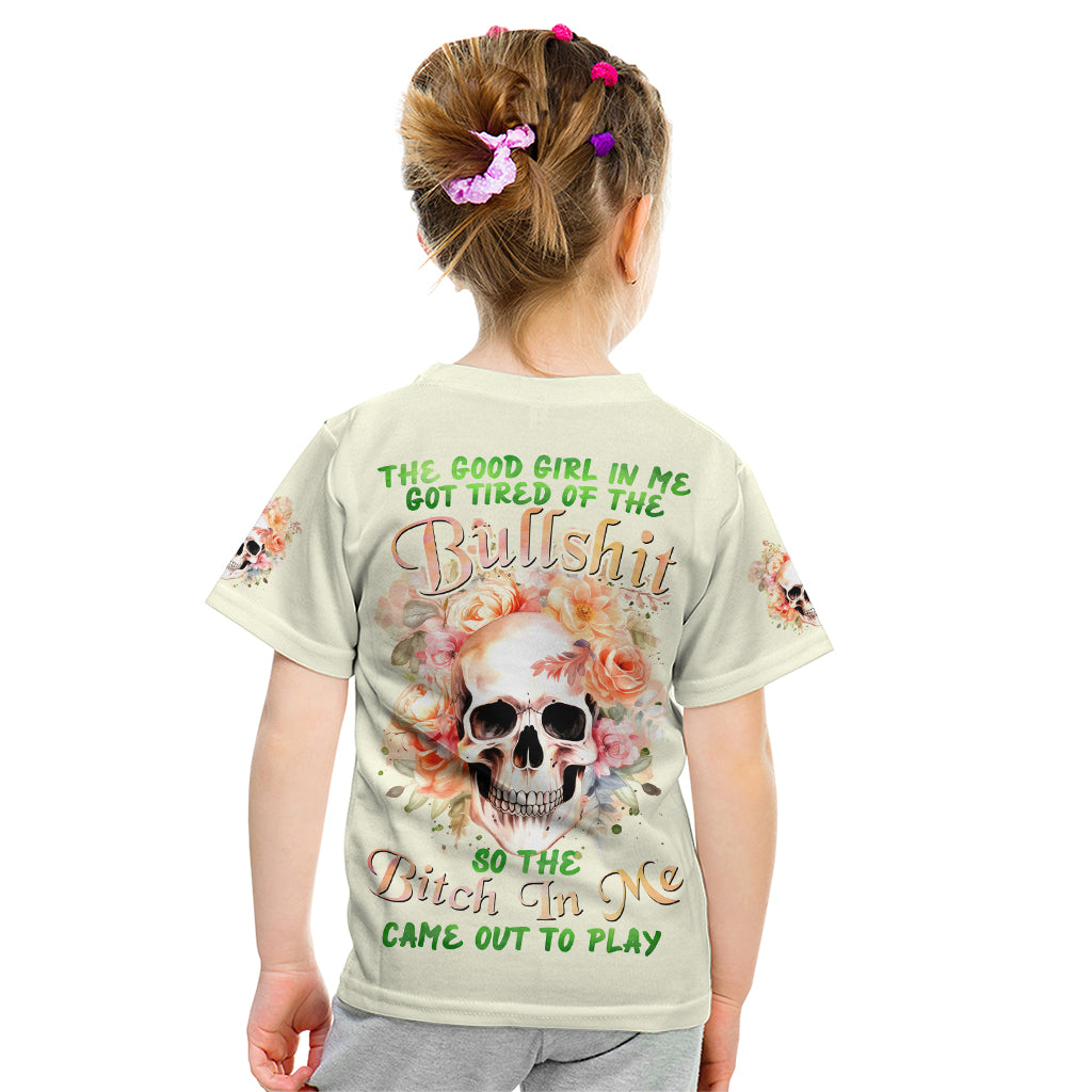 Rose Skull Kid T Shirt The Good Girl In Me Got Tired Of The Bullshit - Wonder Print Shop