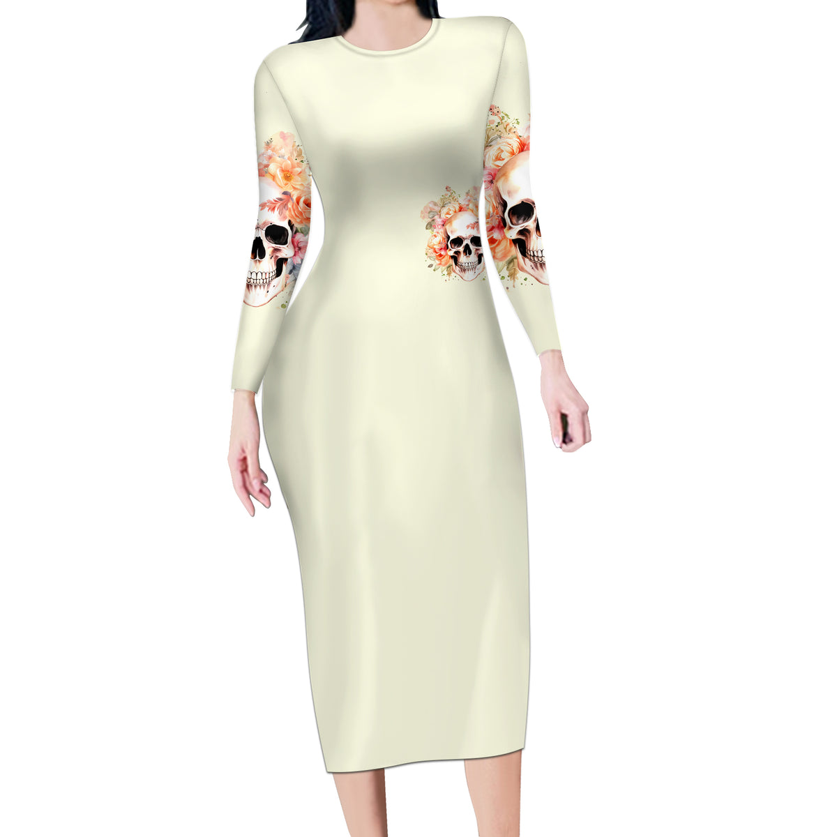 Rose Skull Long Sleeve Bodycon Dress The Good Girl In Me Got Tired Of The Bullshit - Wonder Print Shop