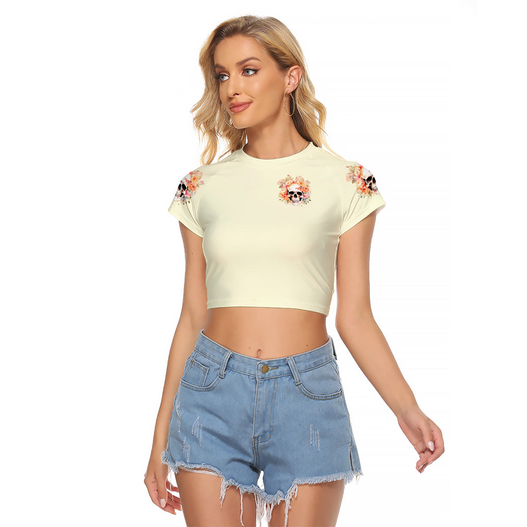 Rose Skull Raglan Cropped T Shirt The Good Girl In Me Got Tired Of The Bullshit - Wonder Print Shop