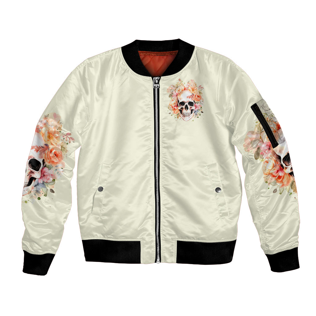 Rose Skull Sleeve Zip Bomber Jacket The Good Girl In Me Got Tired Of The Bullshit - Wonder Print Shop