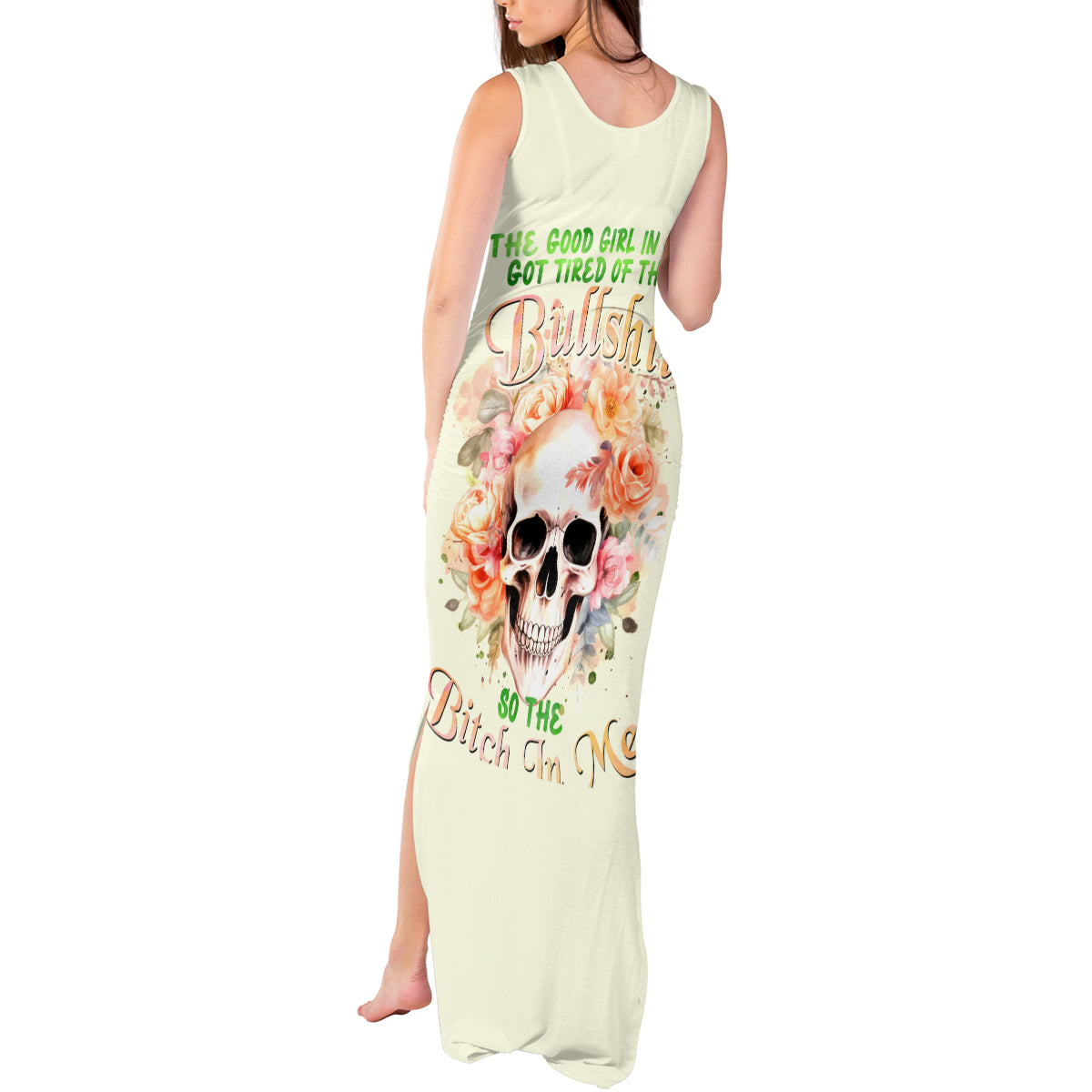 Rose Skull Tank Maxi Dress The Good Girl In Me Got Tired Of The Bullshit - Wonder Print Shop