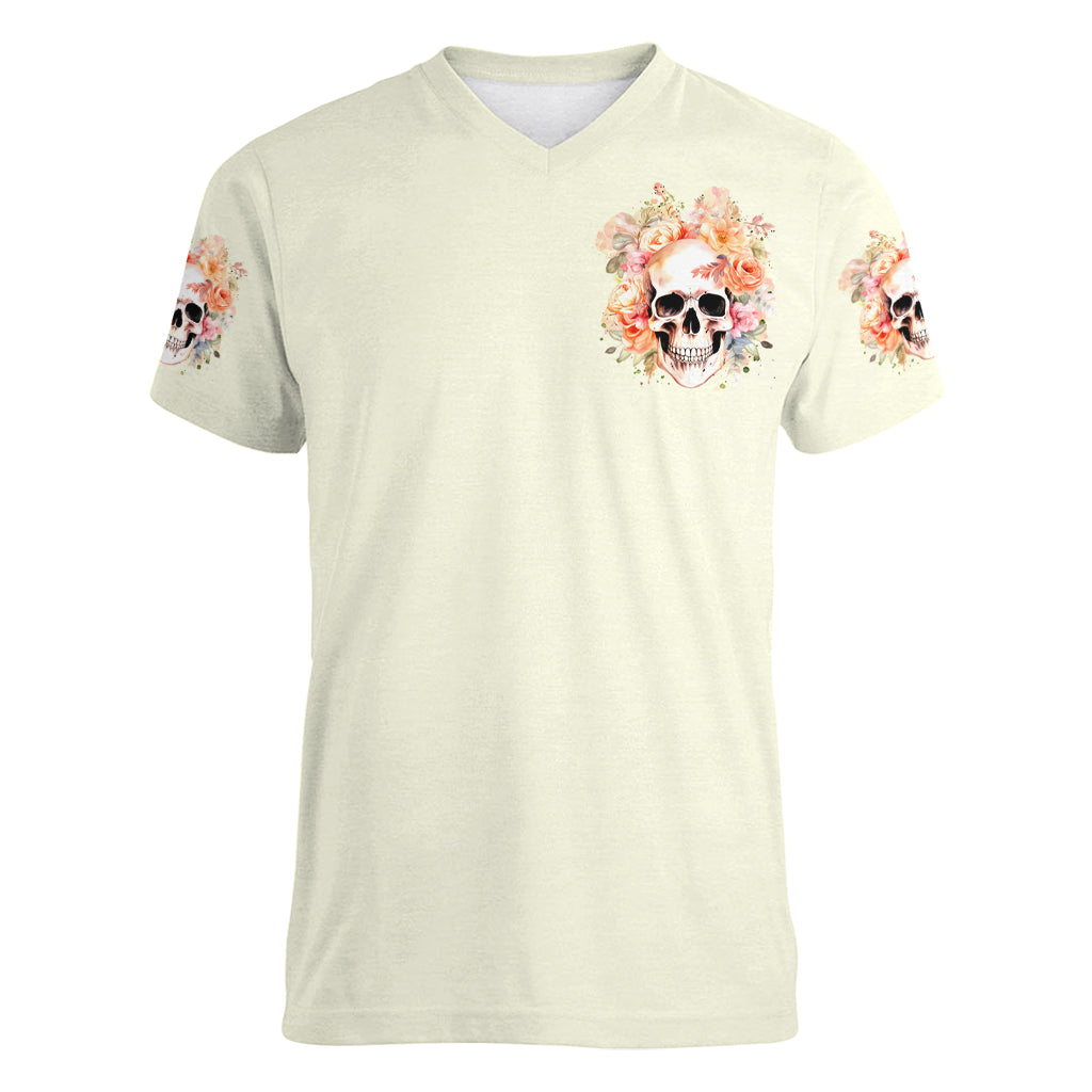 Rose Skull Women V Neck T Shirt The Good Girl In Me Got Tired Of The Bullshit - Wonder Print Shop