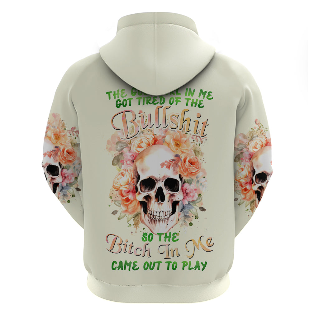 Rose Skull Zip Hoodie The Good Girl In Me Got Tired Of The Bullshit - Wonder Print Shop