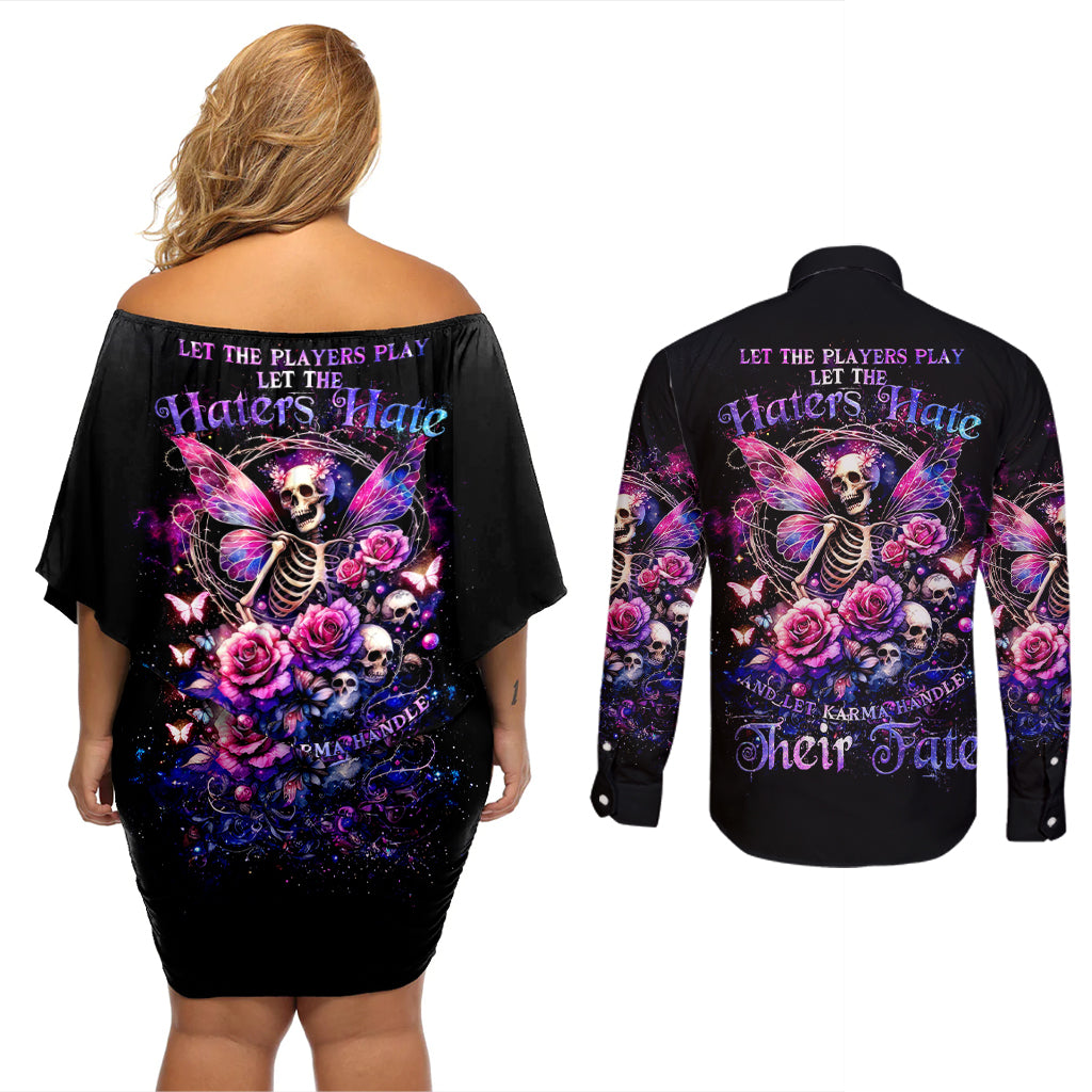 Fairy Skull Couples Matching Off Shoulder Short Dress and Long Sleeve Button Shirt Let Karma Handle Their Fate - Wonder Print Shop