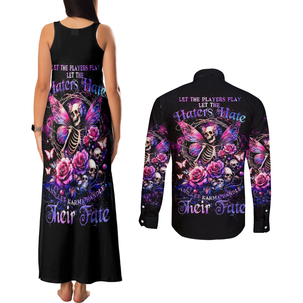Fairy Skull Couples Matching Tank Maxi Dress and Long Sleeve Button Shirt Let Karma Handle Their Fate - Wonder Print Shop