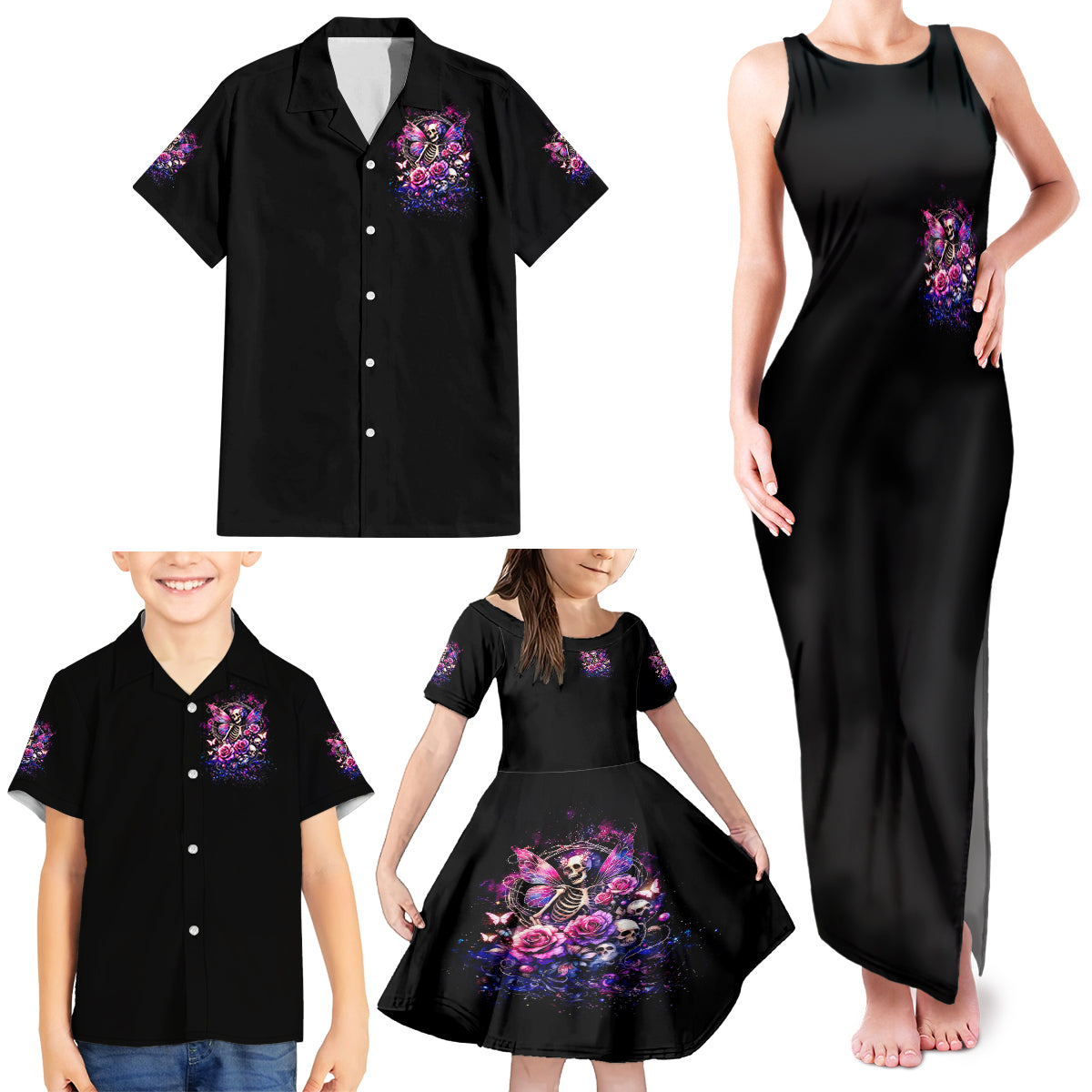 Fairy Skull Family Matching Tank Maxi Dress and Hawaiian Shirt Let Karma Handle Their Fate - Wonder Print Shop