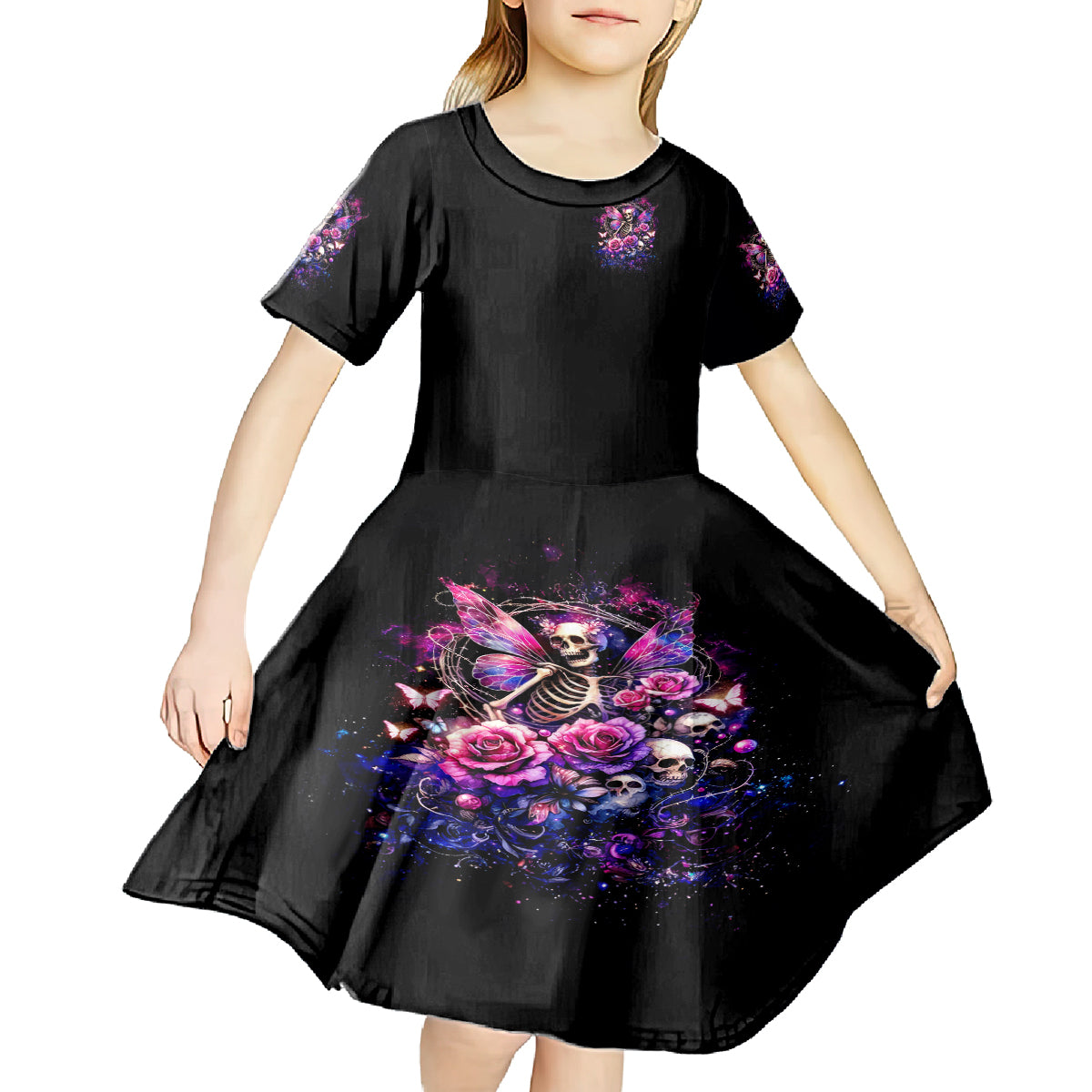 Fairy Skull Kid Short Sleeve Dress Let Karma Handle Their Fate - Wonder Print Shop