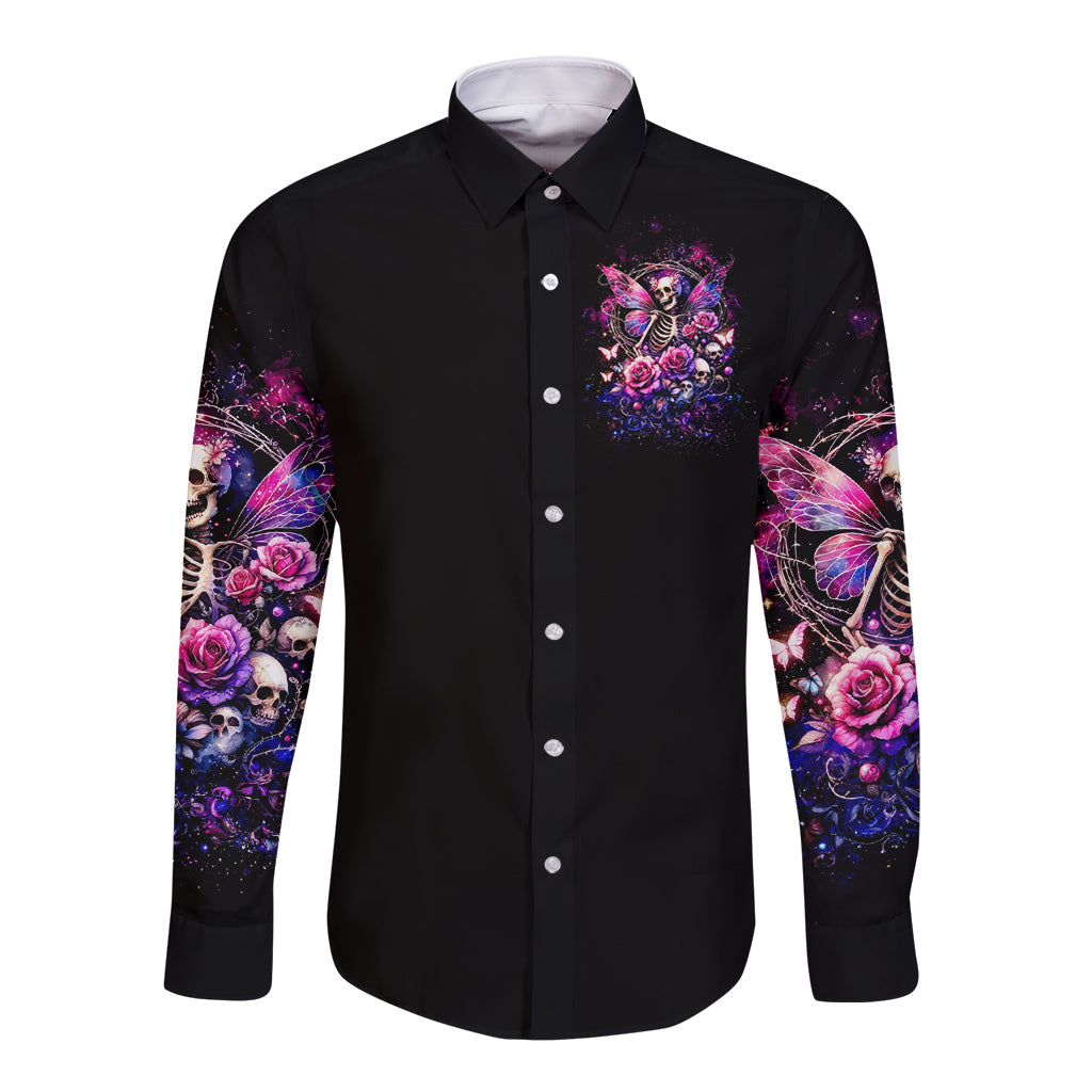 Fairy Skull Long Sleeve Button Shirt Let Karma Handle Their Fate - Wonder Print Shop
