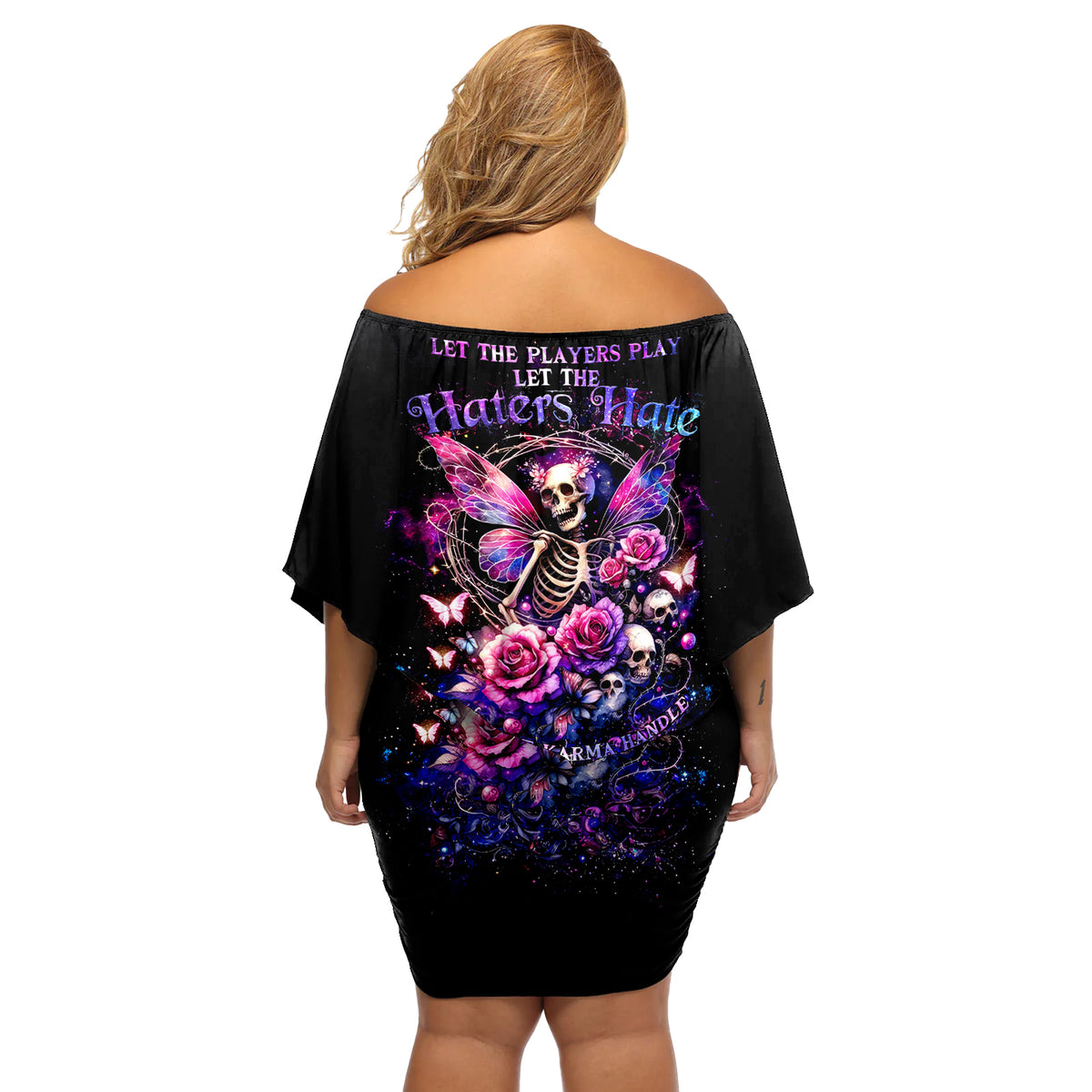 Fairy Skull Off Shoulder Short Dress Let Karma Handle Their Fate - Wonder Print Shop