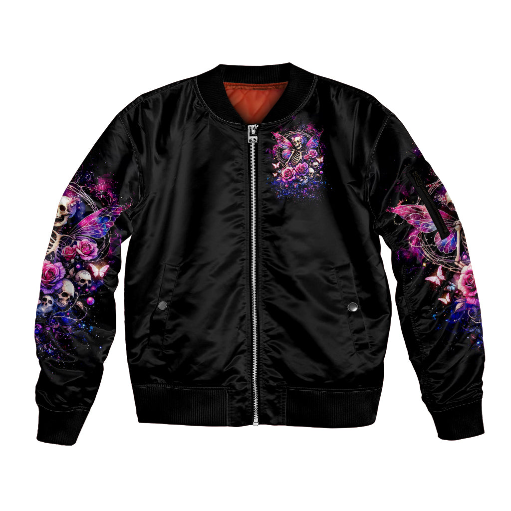 Fairy Skull Sleeve Zip Bomber Jacket Let Karma Handle Their Fate - Wonder Print Shop