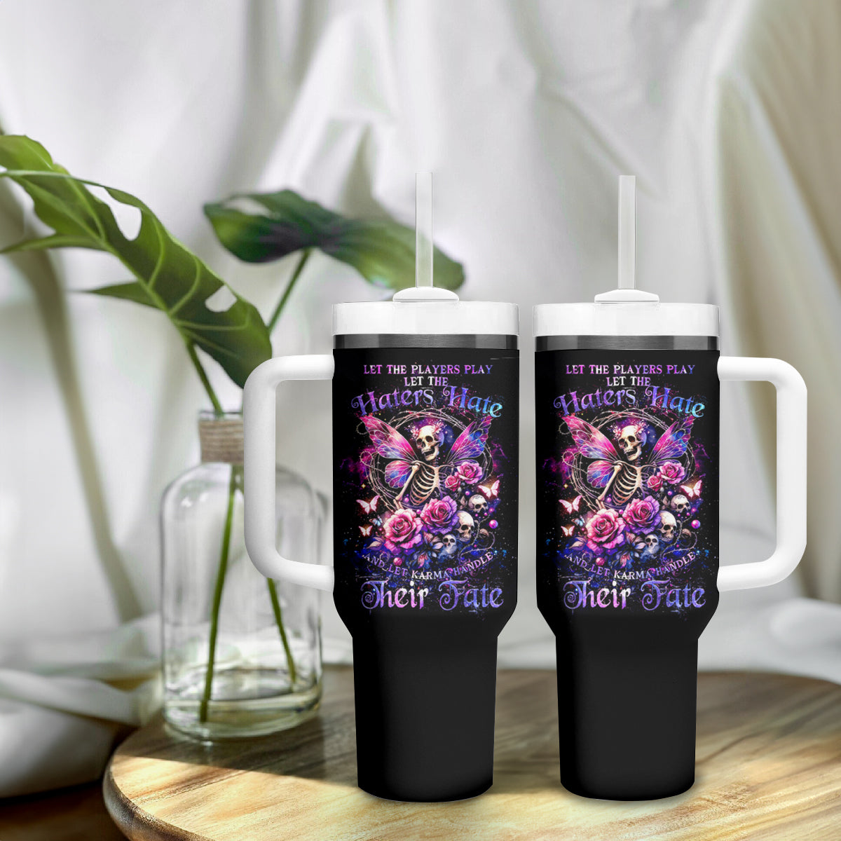 Fairy Skull Tumbler With Handle Let Karma Handle Their Fate - Wonder Print Shop