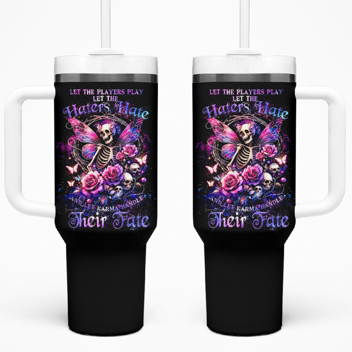 Fairy Skull Tumbler With Handle Let Karma Handle Their Fate - Wonder Print Shop