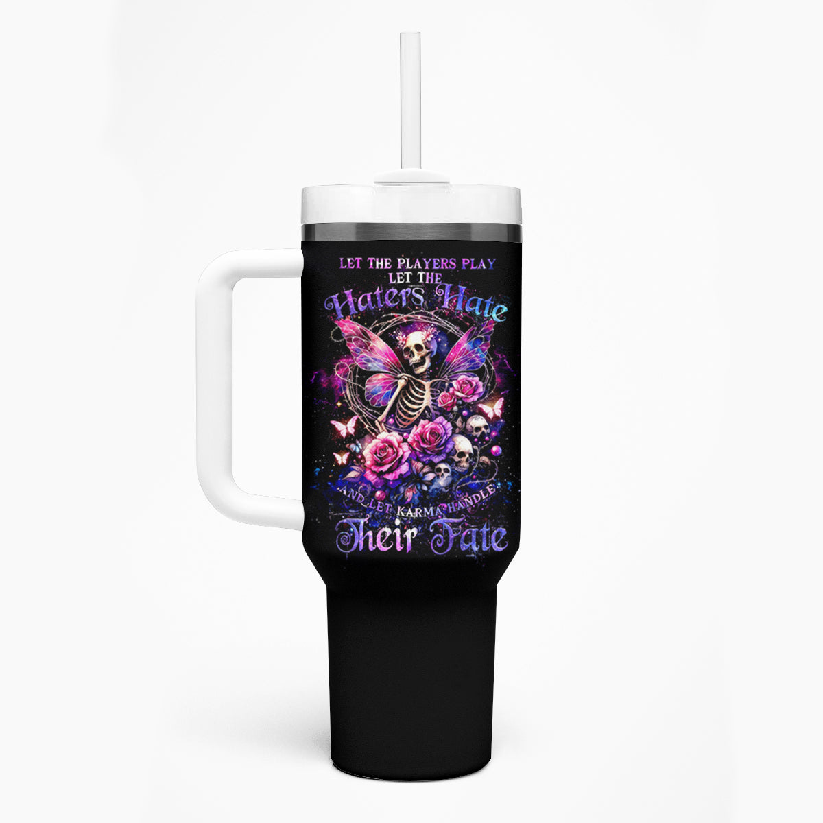 Fairy Skull Tumbler With Handle Let Karma Handle Their Fate - Wonder Print Shop