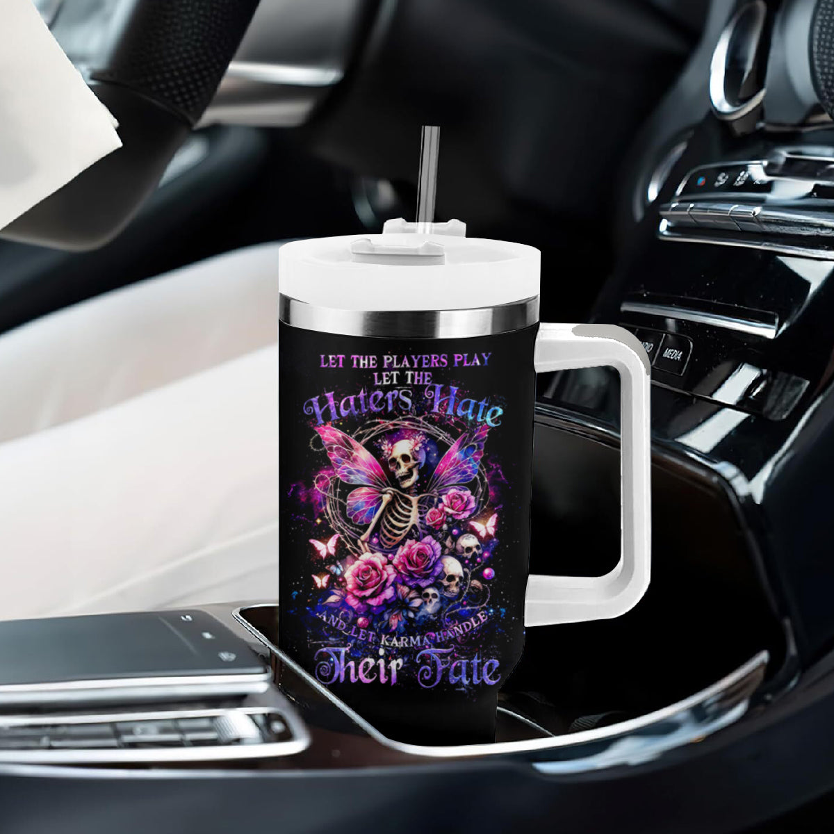 Fairy Skull Tumbler With Handle Let Karma Handle Their Fate - Wonder Print Shop