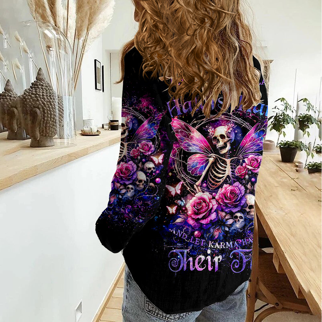 Fairy Skull Women Casual Shirt Let Karma Handle Their Fate - Wonder Print Shop