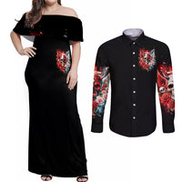 Evil Angel Skull Couples Matching Off Shoulder Maxi Dress and Long Sleeve Button Shirt Even The Devil Was Once An Angel - Wonder Print Shop