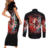 Evil Angel Skull Couples Matching Short Sleeve Bodycon Dress and Long Sleeve Button Shirt Even The Devil Was Once An Angel - Wonder Print Shop