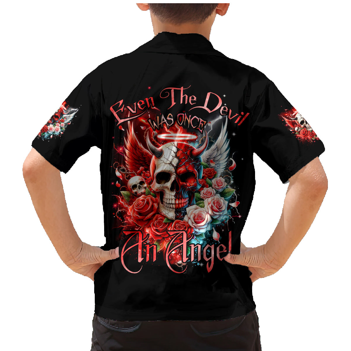 Evil Angel Skull Family Matching Mermaid Dress and Hawaiian Shirt Even The Devil Was Once An Angel - Wonder Print Shop