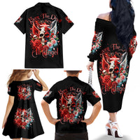 Evil Angel Skull Family Matching Off Shoulder Long Sleeve Dress and Hawaiian Shirt Even The Devil Was Once An Angel - Wonder Print Shop