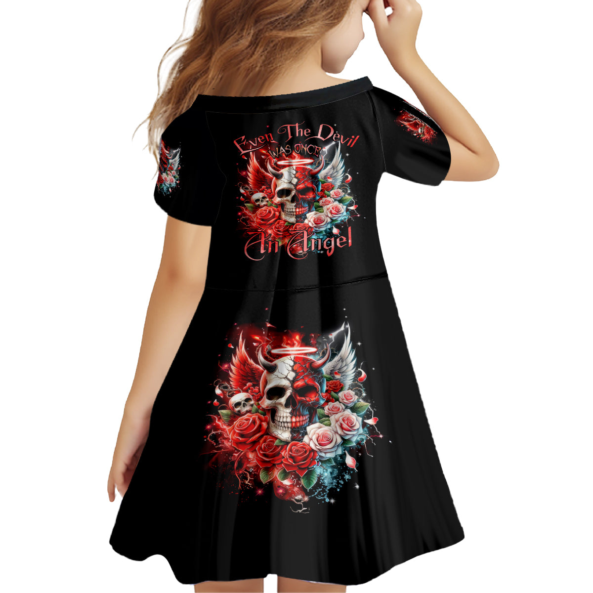 Evil Angel Skull Family Matching Off Shoulder Maxi Dress and Hawaiian Shirt Even The Devil Was Once An Angel - Wonder Print Shop