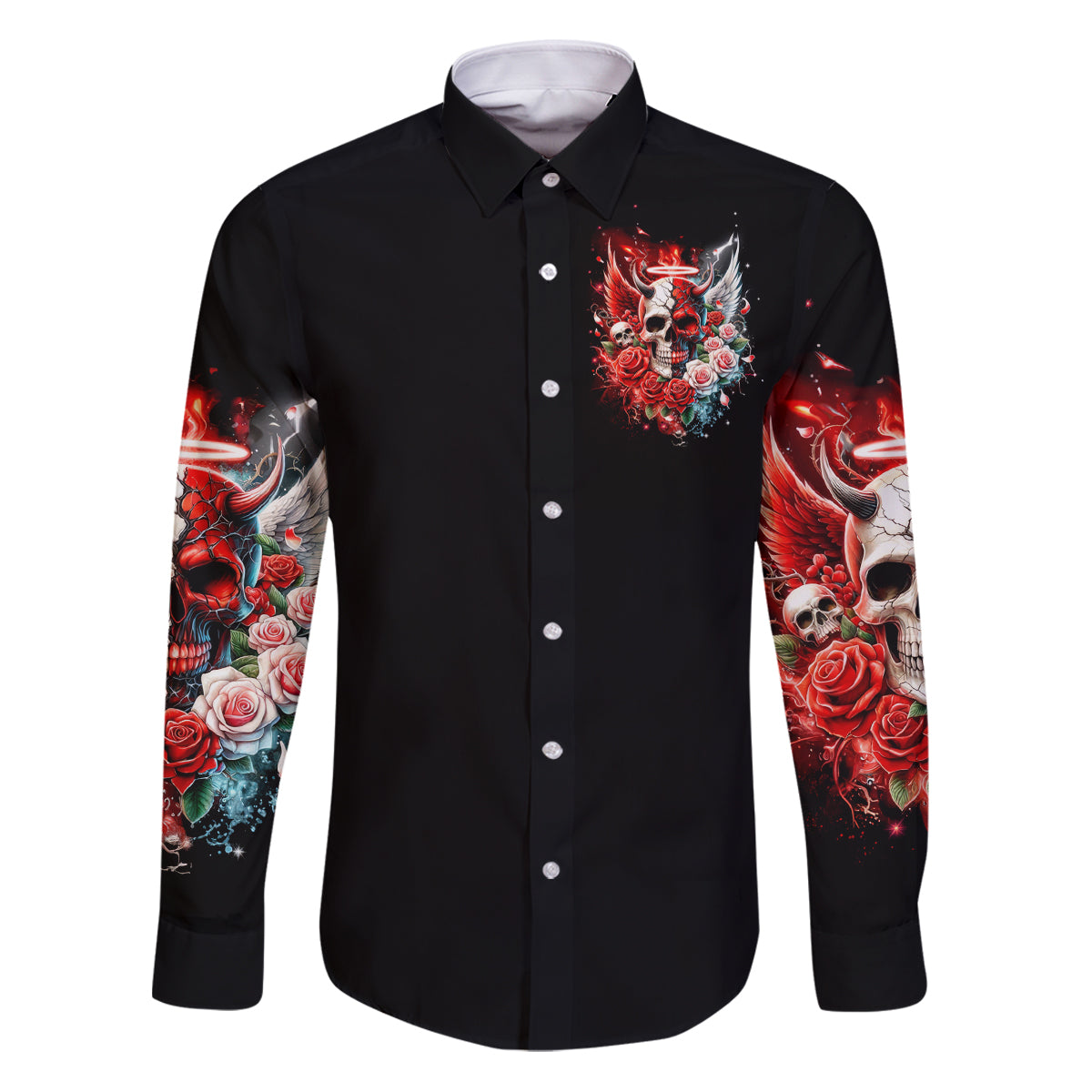 Evil Angel Skull Family Matching Puletasi and Hawaiian Shirt Even The Devil Was Once An Angel - Wonder Print Shop