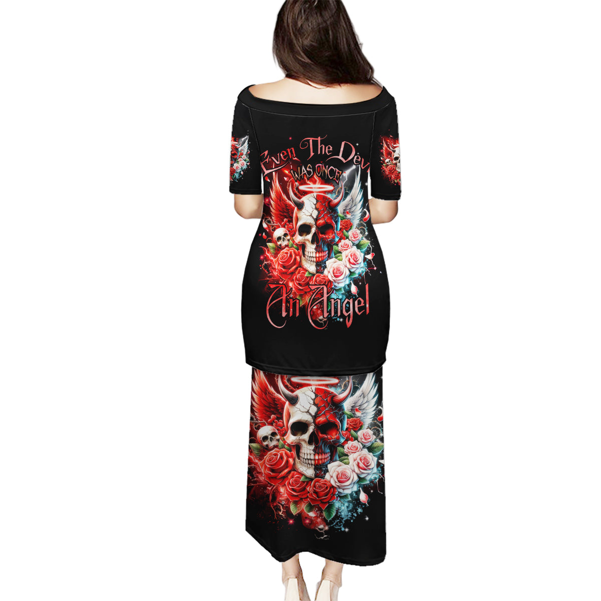 Evil Angel Skull Family Matching Puletasi and Hawaiian Shirt Even The Devil Was Once An Angel - Wonder Print Shop