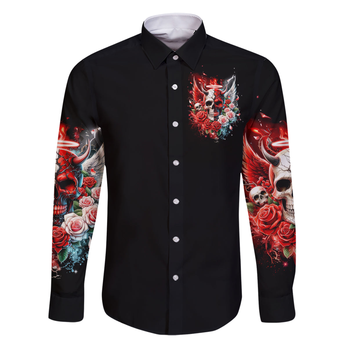 Evil Angel Skull Family Matching Short Sleeve Bodycon Dress and Hawaiian Shirt Even The Devil Was Once An Angel - Wonder Print Shop