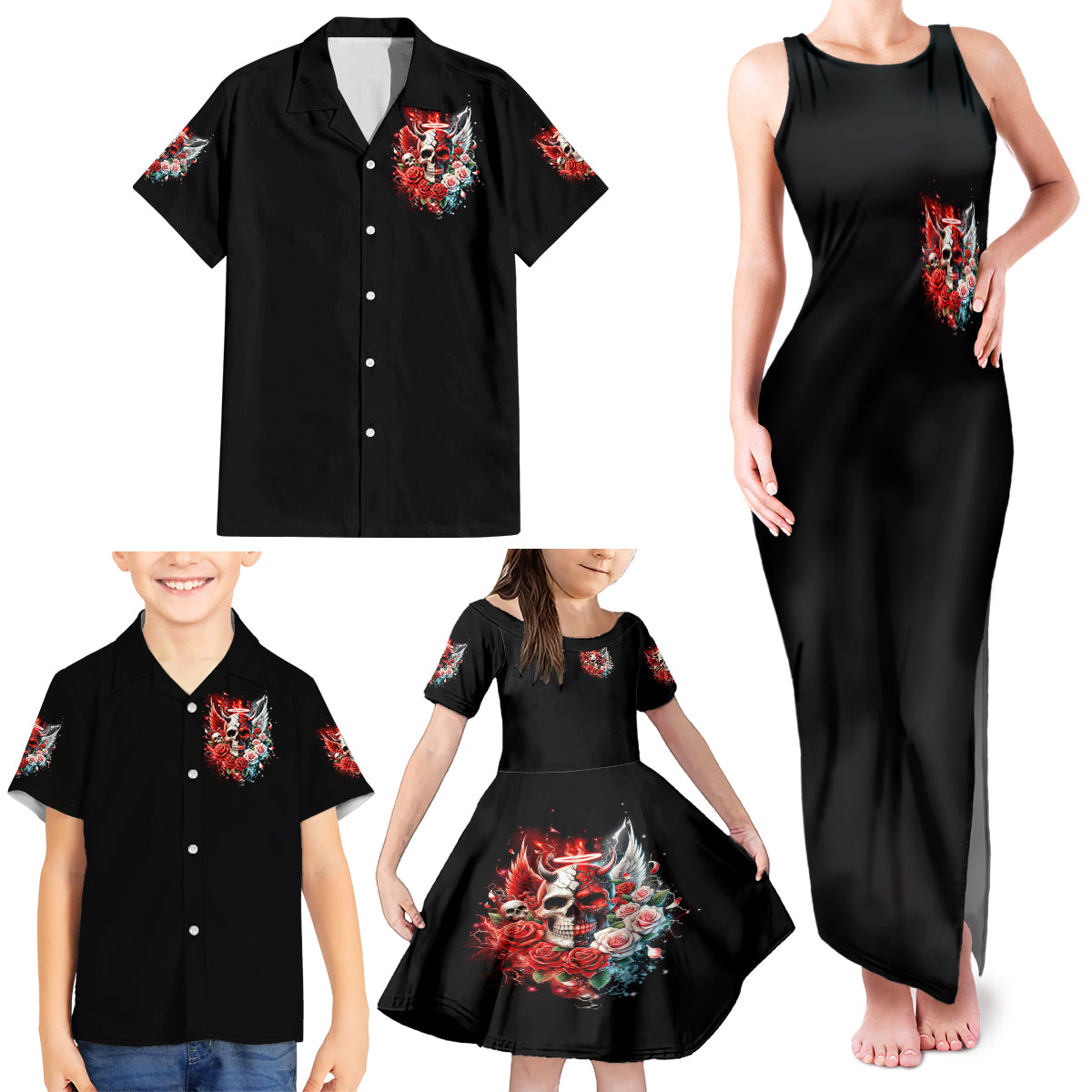 Evil Angel Skull Family Matching Tank Maxi Dress and Hawaiian Shirt Even The Devil Was Once An Angel - Wonder Print Shop