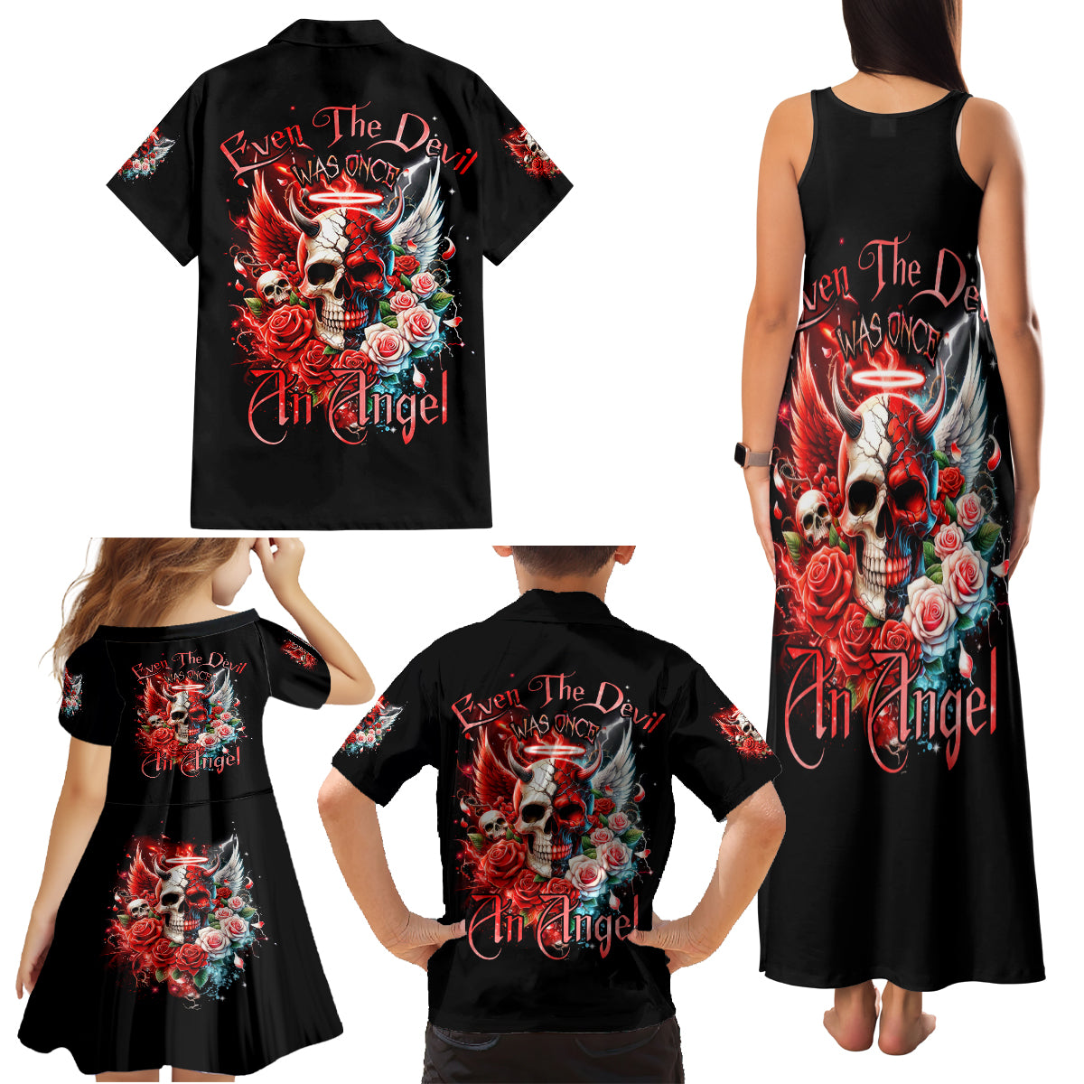 Evil Angel Skull Family Matching Tank Maxi Dress and Hawaiian Shirt Even The Devil Was Once An Angel - Wonder Print Shop