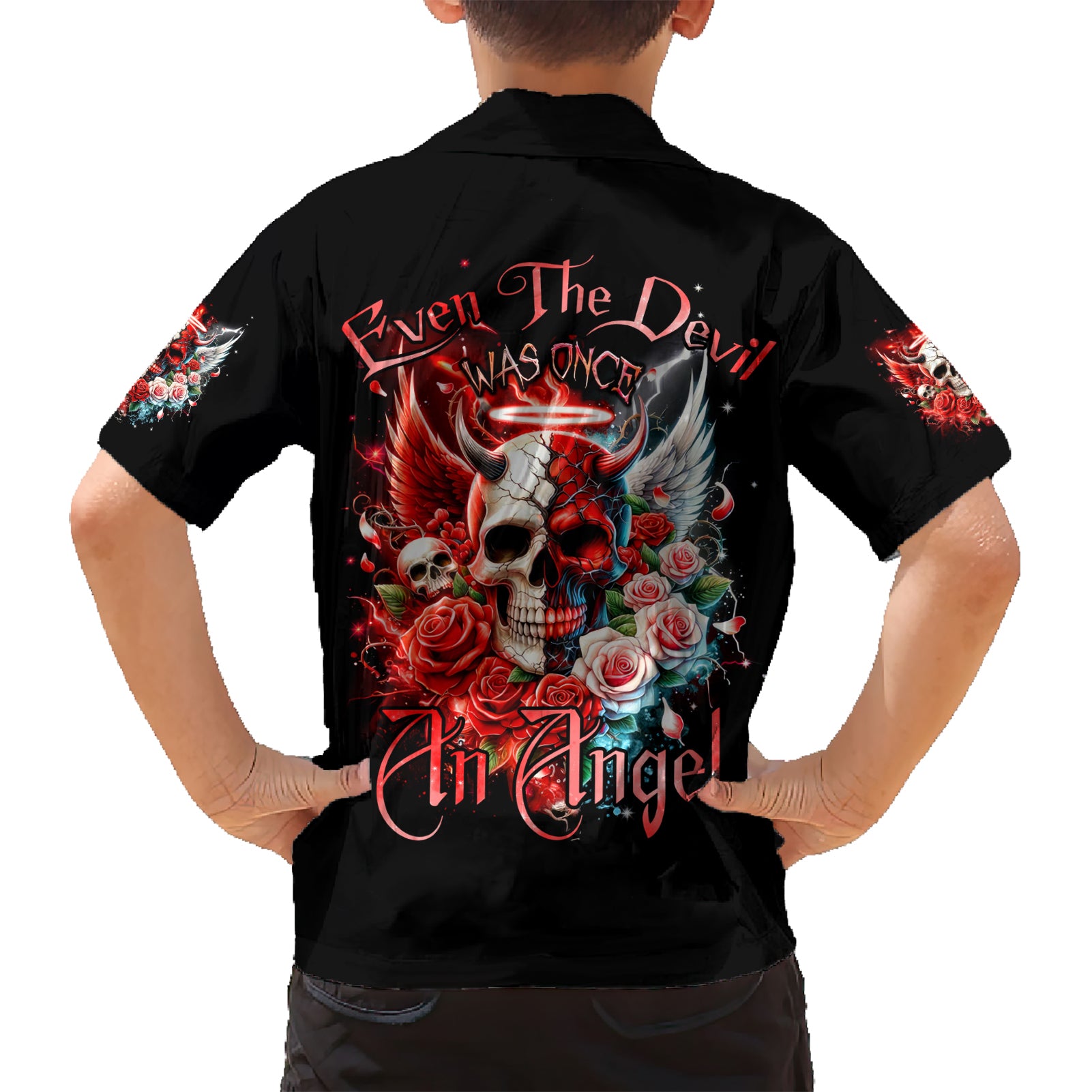 Evil Angel Skull Kid Hawaiian Shirt Even The Devil Was Once An Angel - Wonder Print Shop