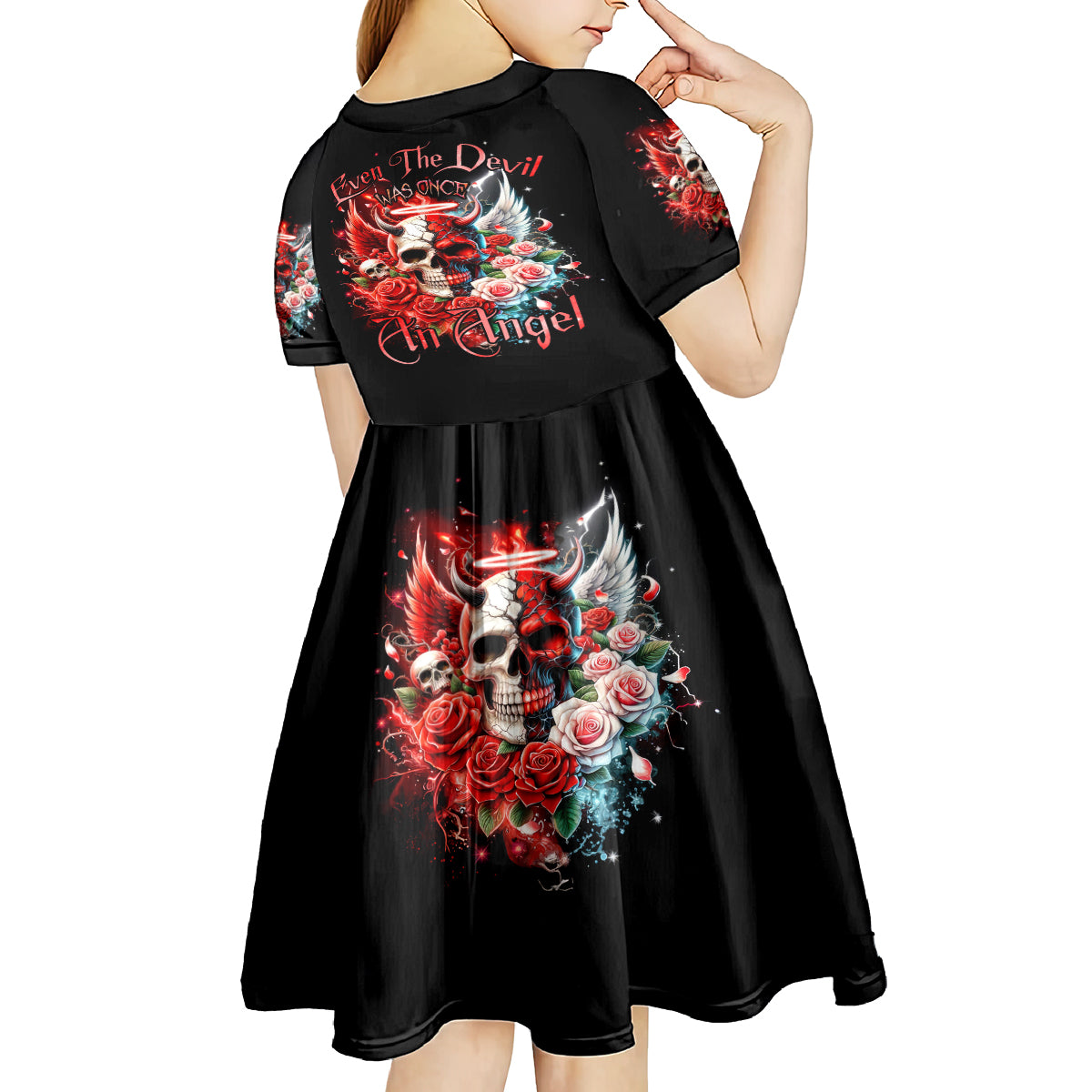 Evil Angel Skull Kid Short Sleeve Dress Even The Devil Was Once An Angel - Wonder Print Shop